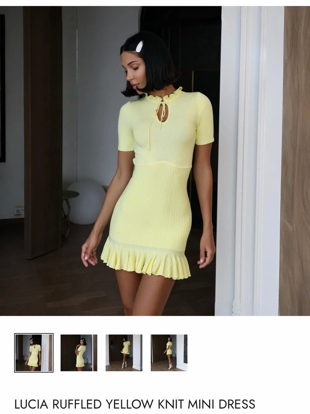 Mermaid Way Lucia Ruffled Yellow Knit Mini Dress